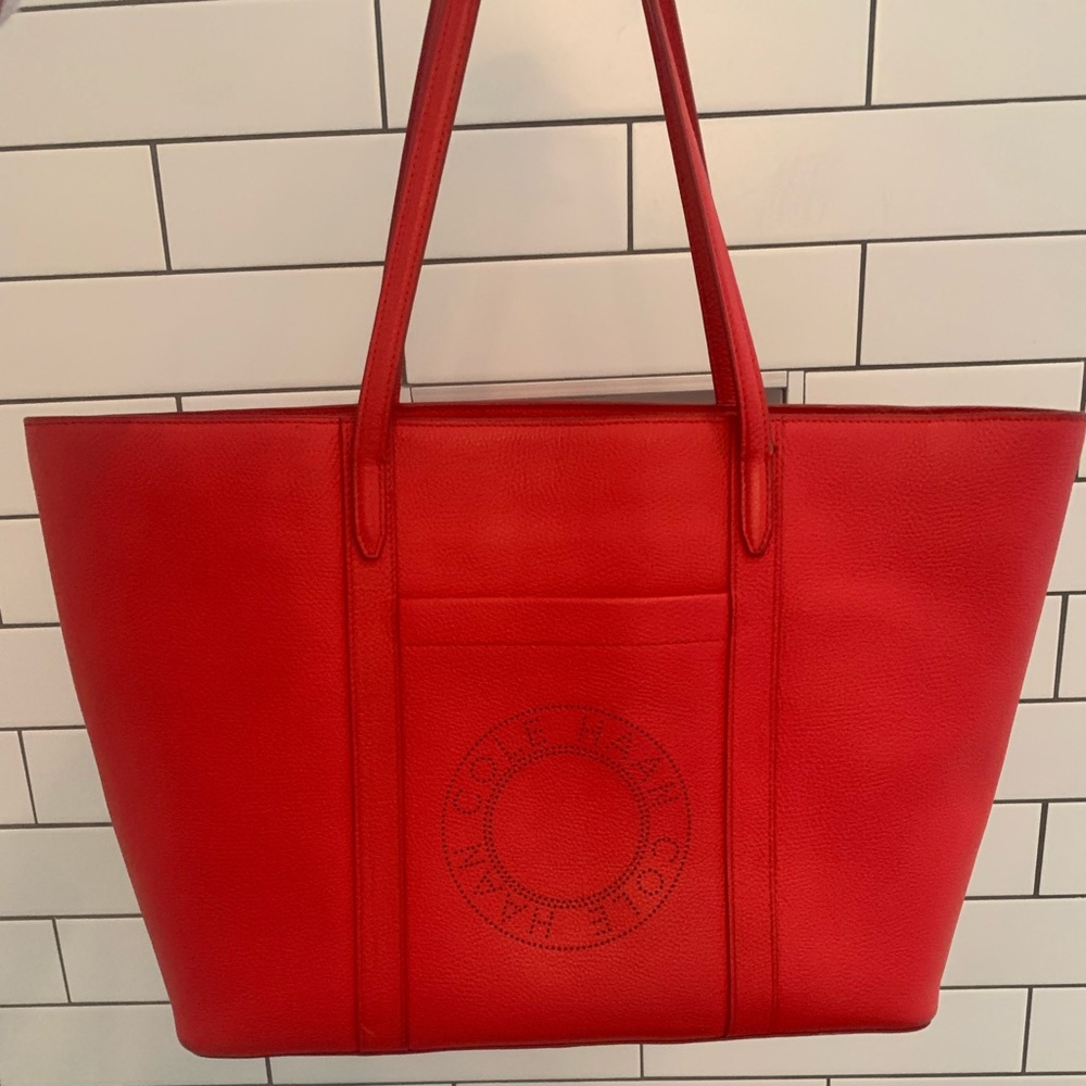 COLE HAAN Red Leather Tote